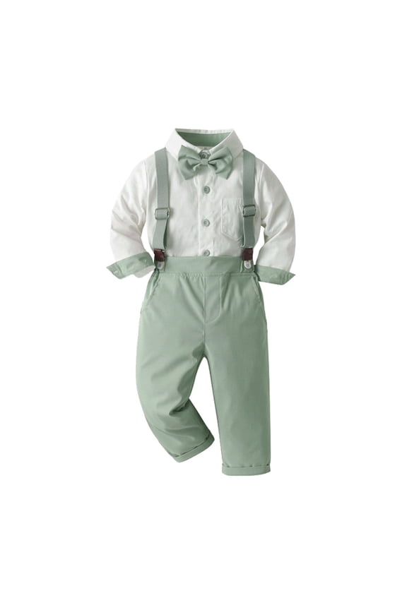 Toddler Boys Clothes Suit Baby Boy Wedding Dress Outfit Formal Dress Shirts Bowtie Suspenders Pants Set Gentleman Outfits Sets 3-4 Years