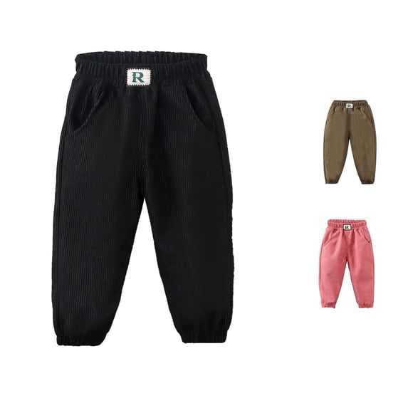 FYDUU Toddler Boys Corduroy Pants Fall Winter Sweatpants Solid Color Elastic Waist Casual Trousers Comfort Fit Back To School Bottoms Stylish Pants 1-2 Years