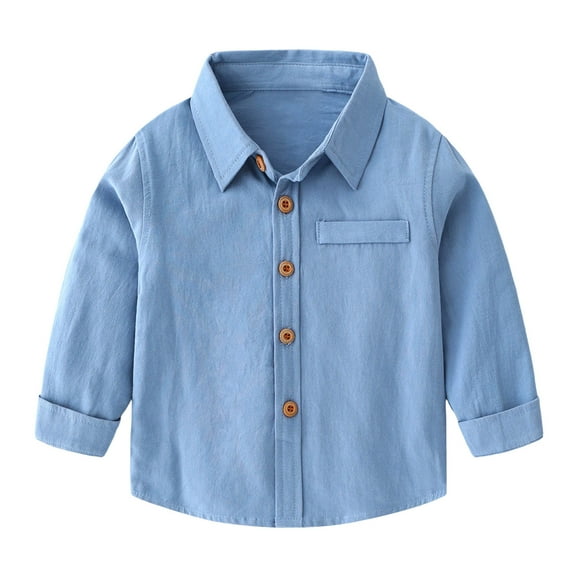 FYDUU Toddler Boys Girls Long Sleeve Shirt Button Down Dress Shirts Solid Color Collared Uniform Shirts Kids Gentleman Tops Fashion Clothes Comfort Handsome 7-8 Years