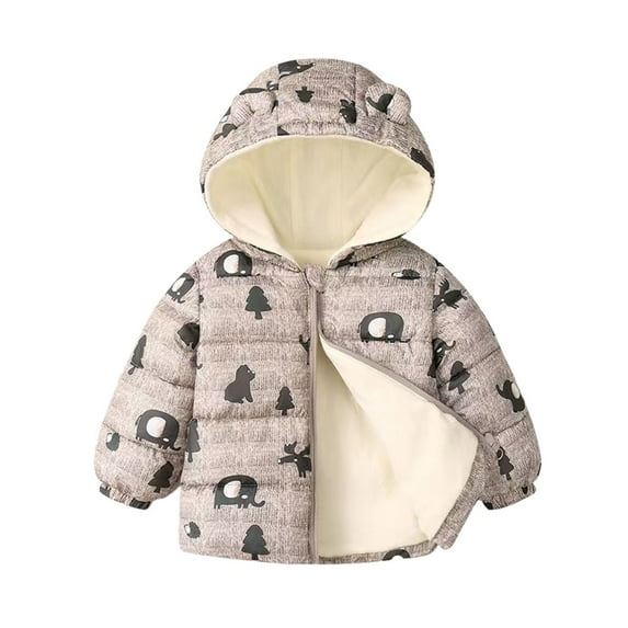 FYDUU Toddler Boys Girls Winter Coat Cute Print Hooded Down Jacket Kids Thicken Warm Coat Outerwear Thermal Fashion Puffer Jackets Vintage Hallowmas