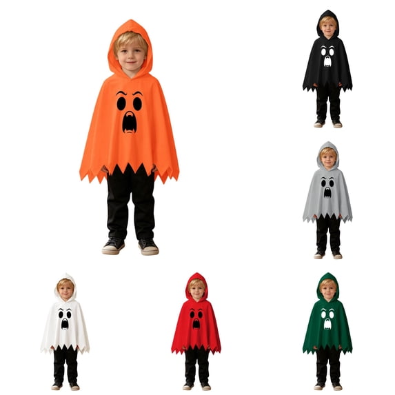 FYDUU Toddler Boys Halloween Ghost Cloak Cape Hooded Tops with Black Pants 2 Piece Outfit Set Kids Holiday Casual Clothes