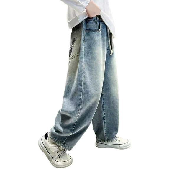 FYDUU Toddler Boys Jeans For Kids Comfortable Casual Straight Leg Pants Loose Fit Fall Trousers Stylish Everyday Wear Handsome Fashion 7-8 Years