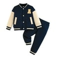 thumbnail image 1 of FYDUU Toddler Boys Outfits Color Block Button Down Baseball Jacket And Pants Sweatsuits 2Pcs Set Baby Boy Fall Winter Clothes Casual Wear Stylish 9-12 Months, 1 of 8