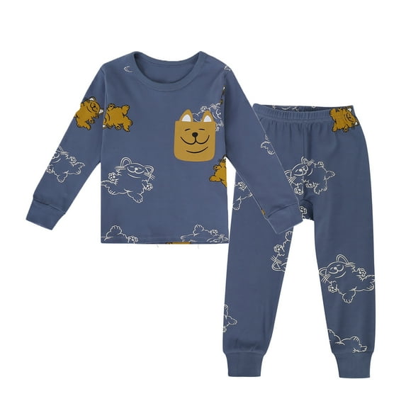 FYDUU Toddler Boys Pajamas Sets Long Sleeve Top And Pants Soft Snug Fit 2 Piece Pajama Sleepwear Set Cute Kids Loungewear Suit Comfortable Loungewear For 3-4 Years