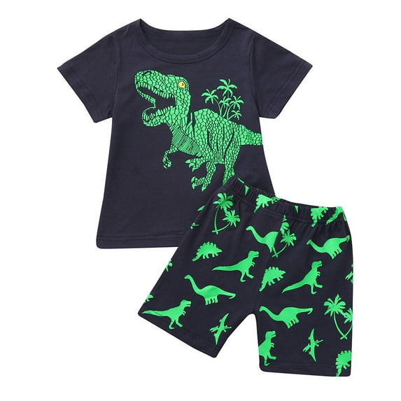 FYDUU Toddler Boys Pajamas Short Sets Summer Boys Cotton Dinosaur Print Pajama Set Short Sleeve Shorts Casual Sleepwear Kids Summer Sleepwear Set For 3-4 Years