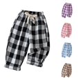 thumbnail image 1 of FYDUU Toddler Boys Plaid Casual Pants Summer Lightweight Breathable Loose Fit Trousers Kids Elastic Waist Bottoms Back To School Wear Stylish Slacks 4-5 Years, 1 of 5