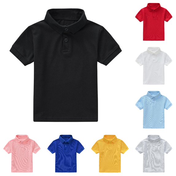 FYDUU Toddler Boys Short Sleeve School Uniform Polo Shirt Summer Casual Solid Color Collared Tops Holiday Back To School Shirts Breathable 1-2 Years