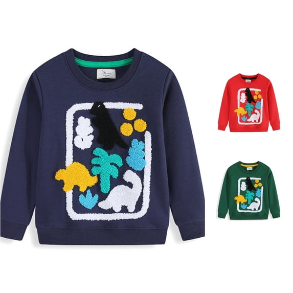 FYDUU Toddler Boys Sweatshirt Cartoon Embroidery Long Sleeve Pullover Tops for Kids Crewneck Sweatshirts Comfort Back To School Wear 4-5 Years