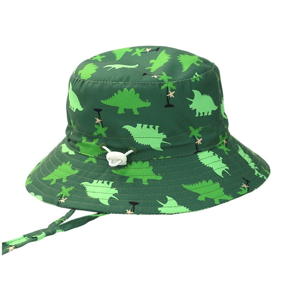 FYDUU Toddler Bucket Hat Cartoon Dinosaur Print Boys Sun Hat Wide Brim Outdoor Play Beach Hats For Boy Girl Cute Kids Clothes 3-4 Years