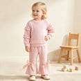 thumbnail image 1 of FYDUU Toddler Girl Clothes 2Pcs Girls Fall Outfits Long Sleeves Top and Bell Bottom Pants Cute Clothing Set Solid Color Soft Casual Wear Trendy Outfit, 1 of 4