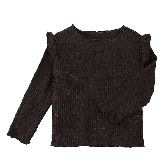 FYDUU Toddler Girl Shirts Ruffle Long Sleeve Baby Girls T-Shirts Crew Neck Ribbed Knit T Shirt Solid Color Basic Tee Tops Blouse Girls Tshirts Leisure Versatile