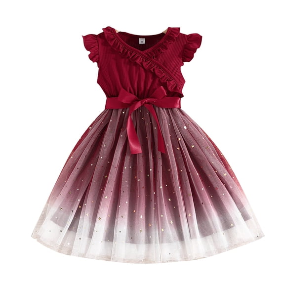FYDUU Toddler Girl Tulle Dress Gradient Color Princess Tulle Dresses Ruffle Sleeveless Birthday Party Sundress Fashion Casual Dresses 2-3 Years