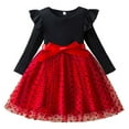 thumbnail image 1 of FYDUU Toddler Girl Tulle Dress Long Sleeve Ribbed Tutu Princess Dresses Casual Polka Dot Print Bow Elegant Party Dress Kids Fall Sundress Comfy Versatile, 1 of 5