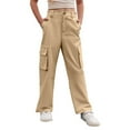 thumbnail image 1 of FYDUU Toddler Girls Casual Pants Girls Cargo Pants Wide Leg Trousers Streetwear Kids Pants With Pockets Trendy Jogger Trousers School Clothes 6-7 Years, 1 of 7