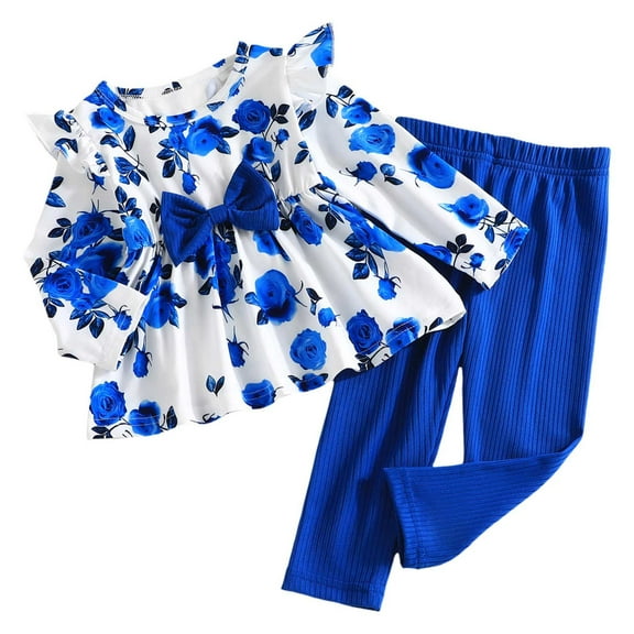 FYDUU Toddler Girls Clothes Outfits Baby Girl Floral Ruffle Long Sleeve Shirt Top And Pants 2 Piece Set Cute Fall Winter Clothing Sets 9-12 Months