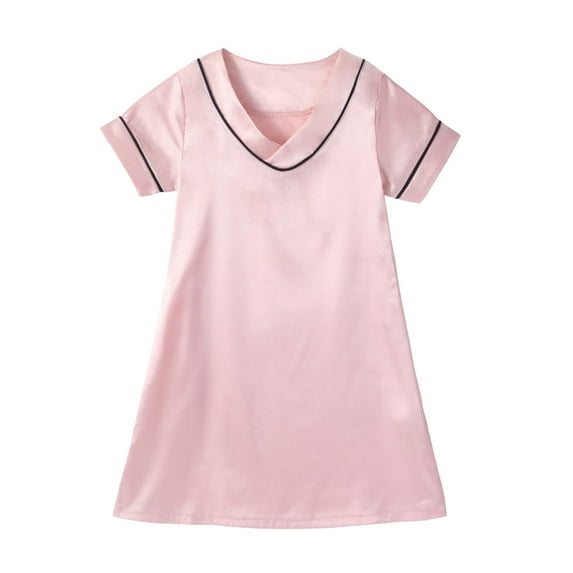 FYDUU Toddler Girls Nightgowns Short Sleeve Silk Sleepwear Lightweight Nightdress Soft Princess Pajamas Dresses Holiday Casual Dresses