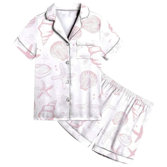 FYDUU Toddler Girls Pajama Sets Girls Silk Satin Pajama Set Cute Print Comfortable Sleepwear Nightwear Soft Breathable Kids Casual Loungewear Nightclothes 10-11 Years