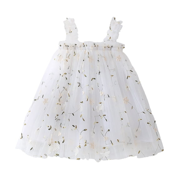 FYDUU Toddler Girls Tulle Dress Sleeveless Floral Embroidery Birthday Party Dress Holiday Princess Dresses Wedding Flower Girl Dress 3-4 Years