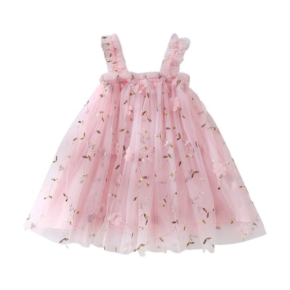FYDUU Toddler Girls Tulle Dress Sleeveless Floral Embroidery Birthday Party Dress Holiday Princess Dresses Wedding Flower Girl Dress 5-6 Years
