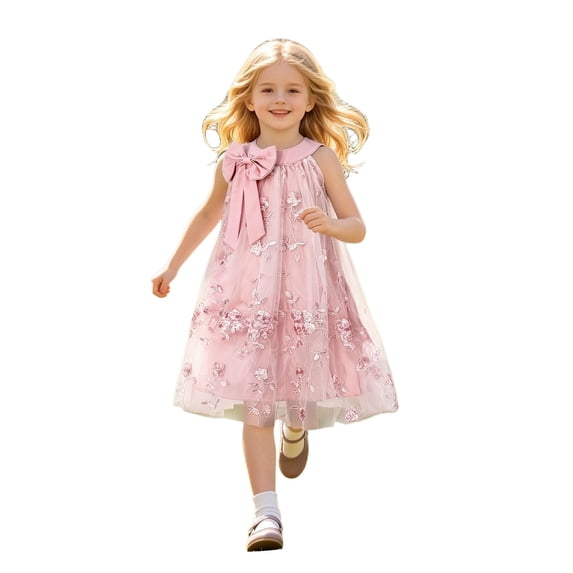 FYDUU Toddler Girls Tulle Dress Summer Casual Dresses Colorful Floral Embroidery Princess Dress Sleeveless Stylish Party Sundress 4-5 Years