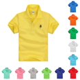 thumbnail image 1 of FYDUU Toddler Kids Boys Short Sleeve Polo Shirts Solid Color Classic Fit Blouse Collared Tops Soft T Shirt Tee Tops Back To School Clothes 7-8 Years, 1 of 3