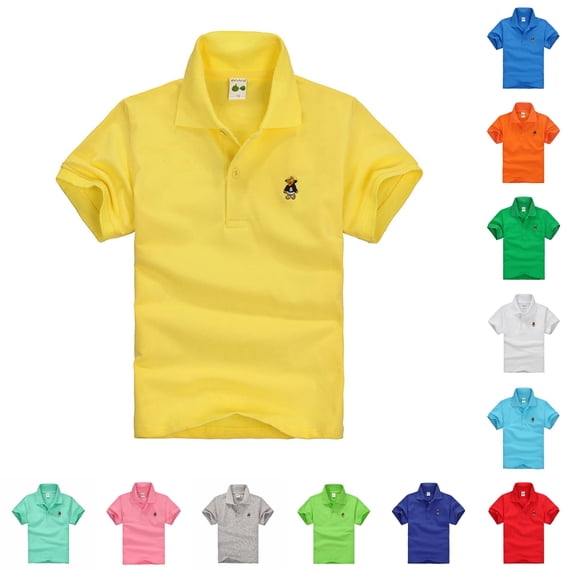 FYDUU Toddler Kids Boys Short Sleeve Polo Shirts Solid Color Classic Fit Blouse Collared Tops Soft T Shirt Tee Tops Back To School Clothes 7-8 Years
