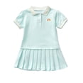 thumbnail image 1 of FYDUU Toddler Little Girls Short Sleeve Dresses Summer Solid Color Collared Uniform Polo Dress Fashion Sundress Casual School Playwear Girls Jumpsuit 18-24 Months, 1 of 6
