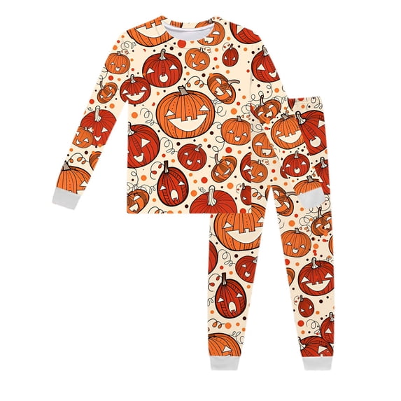 FYDUU Toddler Pajamas Boys Girls Halloween 2Pcs Pajama Sets Long Sleeve Pants Cute Pumpkin Print Sleepwear Children's Daily Loungewear 6-7 Years