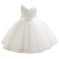 thumbnail image 1 of FYDUU Toddler Wedding Flower Girl Dress Baby Girls Birthday Party Gown Tutu Dress Bowknot V Back Pageant Kids Princess Tulle Dresses 4-5 Years, 1 of 9