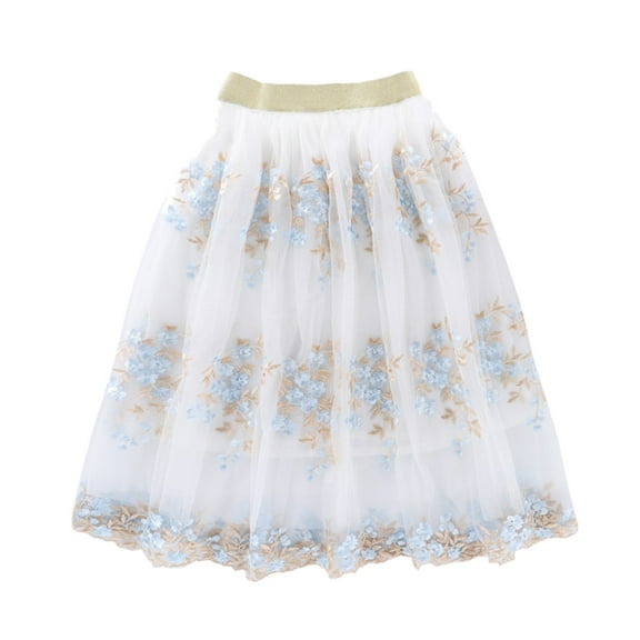 FYDUU Tulle Skirts For Girls Floral Embroidered Party Skirts A-line Mesh Skirt Long Tutu Skirts for Toddler Girls School Casual Dress For 9-10 Years