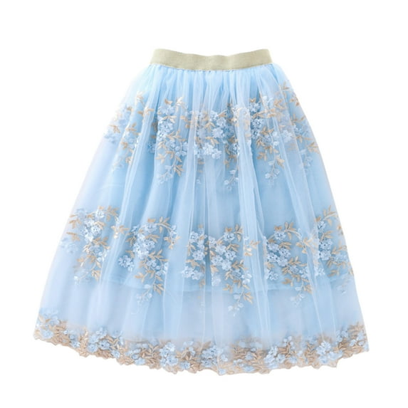 FYDUU Tulle Skirts For Girls Floral Embroidered Party Skirts A-line Mesh Skirt Long Tutu Skirts for Toddler Girls Summer Dresses for Girl 3-4 Years