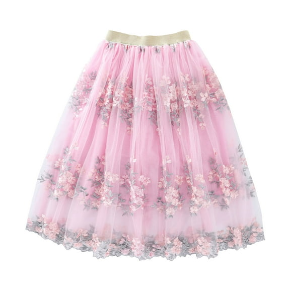 FYDUU Tulle Skirts For Girls Floral Embroidered Party Skirts A-line Mesh Skirt Long Tutu Skirts for Toddler Girls Trendy Kids Sundress For 11-12 Years