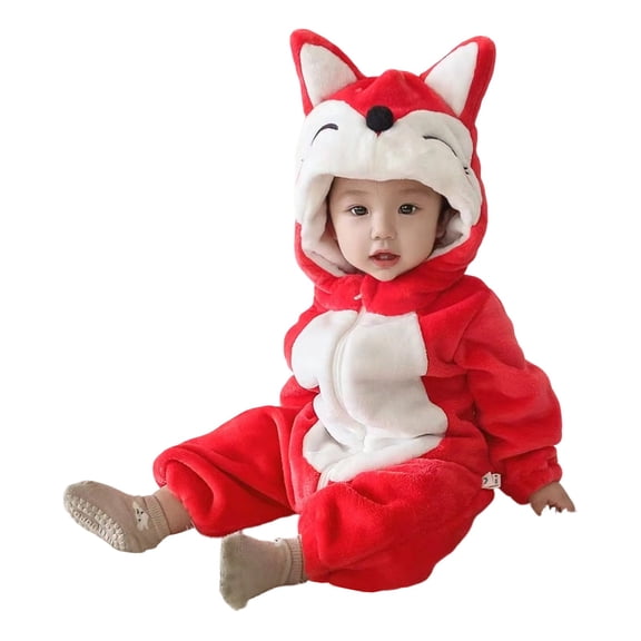 FYDUU Unisex Baby Animal Onesie Outfits Cartoon Animal Outfit Homewear Kids Toddler One-Piece Rompers Soft Flannel Hooded Jumpsuit Clothes 6-12 Months