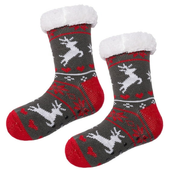 FYDUU Women Christmas Socks Women Winter Thickened Velvet Warm Fuzzy Slippers Adult Unisex Long Christmas Cartoon Deer Floor Socks