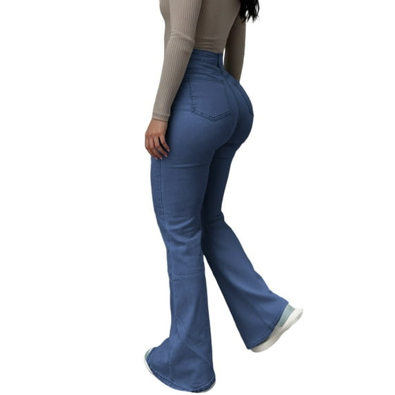 FYDUU Women Jeans Denim Pants Women's High Waist Stretchy Skinny Flare Jeans With Pockets Street Fashion Comfortable Fit Casual Denim Pants Casual Baggy Jeans