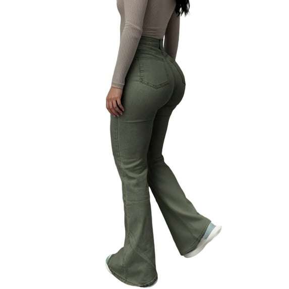 FYDUU Women Jeans Denim Pants Women's High Waist Stretchy Skinny Flare Jeans With Pockets Street Fashion Comfortable Fit Casual Denim Pants Casual Denim Pants