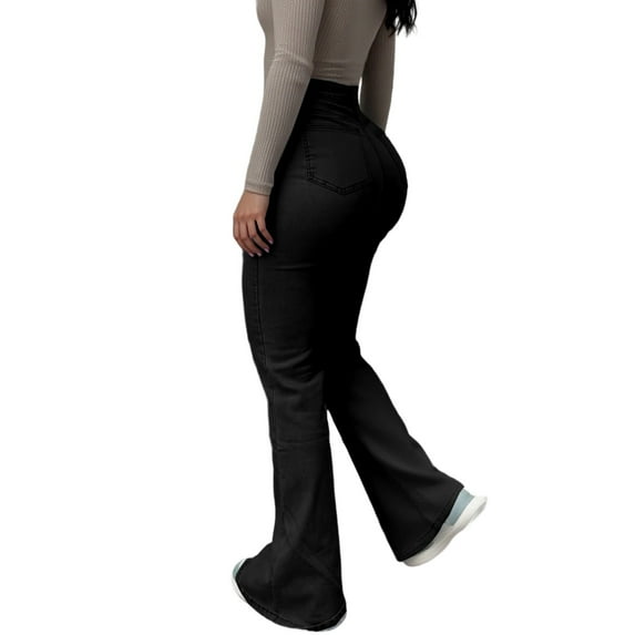 FYDUU Women Jeans Denim Pants Women's High Waist Stretchy Flare Jeans With Pockets Street Fashion Comfortable Fit Casual Denim Pants Temperament Jeans