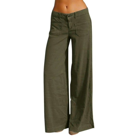 FYDUU Women's Casual Pants Women Wide Leg Pants Low Waisted Work Trousers Multi Pocket Autumn Winter Trousers Cargo Pants Comfort Fit Pants