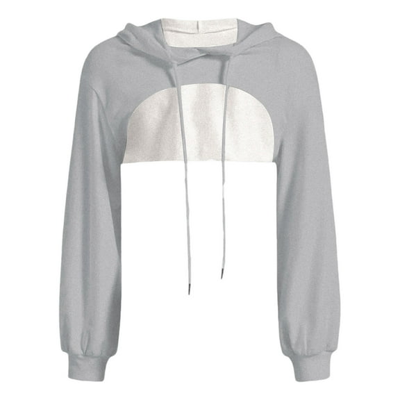 FYDUU Women's Cropped Hoodie Sweatshirt Solid Long Sleeve Drop Shoulder Crop Top Hooded Sweatshirts Tops Loose Fitted Sweatshirts Grey