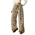 thumbnail image 1 of FYDUU Women's High Waisted Pants Leopard Pants Women Fuzzy Pajama Pants Drawstring Elastic Waist Wide Leg Pants Trousers Comfort Joggers, 1 of 4