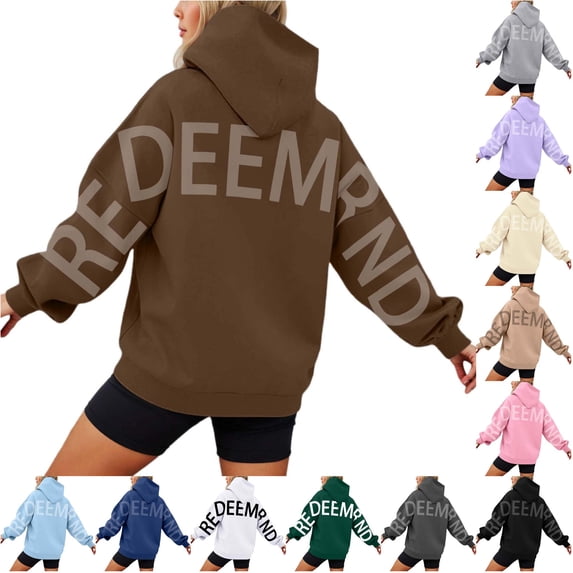 FYDUU Women's Hoodies Oversized Sweatshirt Letter Print Loose Hooded Sweatshirts Long Sleeve Comfortable Basic Pullover Tops