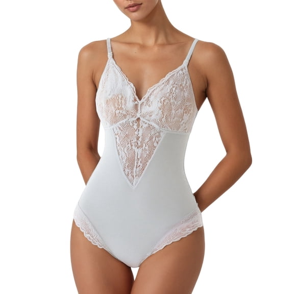 FYDUU Women's Lace Shapewear Strapless Bodysuit For Women V Neck Backless Body Shaper Tummy Control Seamless Bodysuit Slimming Full Body Suits
