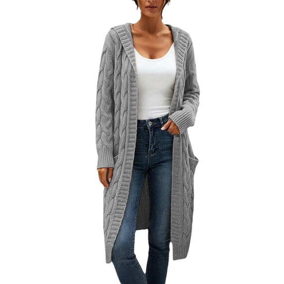 FYDUU Women's Long Cardigan Coats Plus Size Hooded Cardigan Sweater Open Front Cardigans Warm Hooded Outwear Coat With Pockets Casual Outerwear