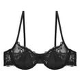 thumbnail image 1 of FYDUU Women's Sexy Lace Push Up Plus Size Bra Sheer Balconette Underwire Unlined Half Cup Lace Bra Comfortable Tshirt Bralette /Black, 1 of 2