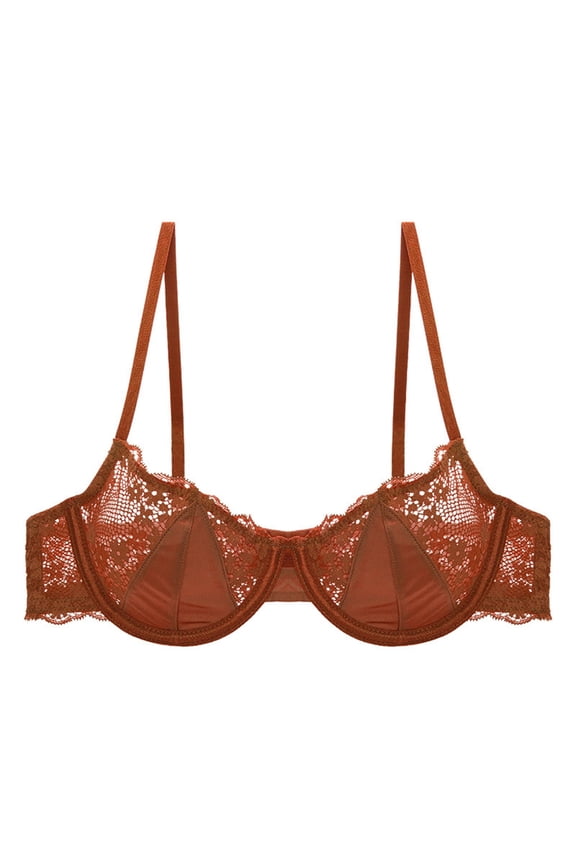 Women's Sexy Lace Push Up Plus Size Bra Sheer Balconette Underwire Unlined Half Cup Lace Bra Everyday Bras for Women /Red