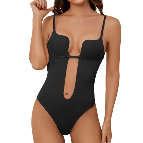 FYDUU Women's Shapewear Bodysuits Backless Tummy Control Body Shaper Seamless Body Suits Thong Shapewear Bodysuit With Built-In Bra Basic Slim Fit Body Suits