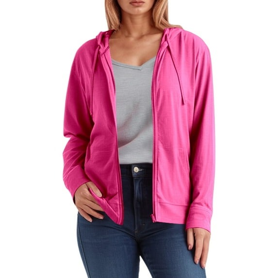 FYDUU Women's Slub Knit Full-Zip Hoodie Lightweight Zip Up Hoodies For Women Hooded Sweatshirts Long Sleeve Thin Jacket Stylish Sweatshirts Pullover RD2