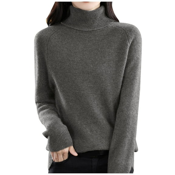 FYDUU Women's Sweaters Casual Autumn Turtleneck Sweater Ladies Loose Casual Long Sleeve Thick Knitted Sweater Bottom Shirts Sweater Versatile Tops