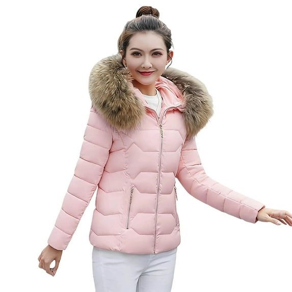 FYDUU Women's Winter Coat Hooded Parka Jacket Lightweight Zipper Cropped Warm Jackets With Pockets Cold Weather Outerwear Coat for Commuting