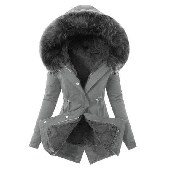 FYDUU Women's Winter Coats Fleece Parkas Thicken Fleece Lined Parka Womens Solid Color Winter Coat With Collar Hooded Outerwear Comfy Down Jackets